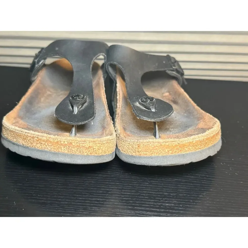 Birkenstock Gizeh Black Leather Thong Sandals EU39 US 8 Narrow Footbed